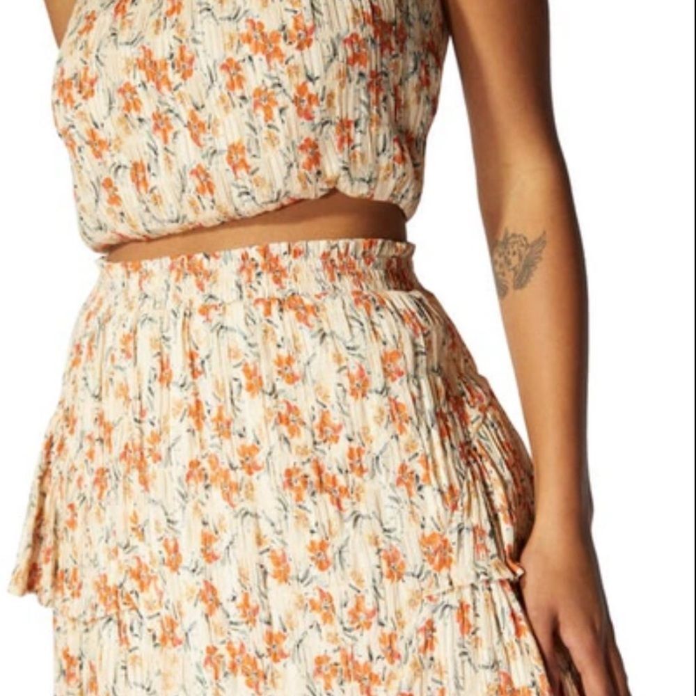 MinkPink Zahari‎ Set (2) Ruffle Skirt and Cropped Tank Size Medium Floral Y2K